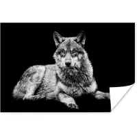 PosterMonkey Poster Wilde dieren - Wolf - Zwart - Wit - 30x20 cm