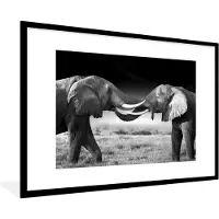 PosterMonkey Fotolijst incl. Poster Zwart Wit- Olifant - Dieren - Zwart wit - Portret - Landschap - 90x60 cm - Posterlijst
