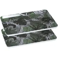 Secret De Gourmet 2x stuks dienbladen/serveerbladen rechthoekig Jungle 45 x 30 cm wit/groen - Dienbladen