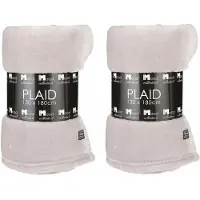 In the Mood 2x Stuks Fleece dekens/fleeceplaids lichtbeige 130 x 180 cm polyester - Plaids