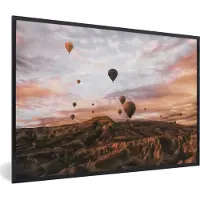 PosterMonkey Fotolijst incl. Poster - Landschap - Luchtballon - Bergen - Bruin - 90x60 cm - Posterlijst