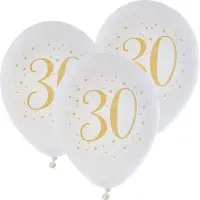 SANTEX verjaardag leeftijd ballonnen 30 jaar - 24x stuks - wit/goud - 23 cm - Feestartikelen