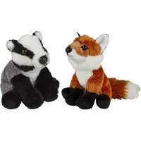 Ravensden Bosdieren zachte pluche knuffels 2x stuks - Vos en Das van 15 cm - Knuffel bosdieren