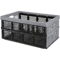 Storage solutions Vouwkrat/boodschappenkrat - 32 liter - zwart/grijs - kunststof - 48 x 35 x 24 cm - Boodschappenkratten