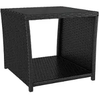 vidaXL Salontafel met glazen blad poly rattan en gehard glas zwart