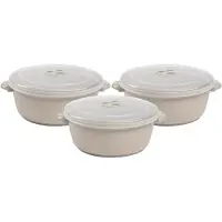 PlasticForte Magnetronschaal met deksel/ventiel - 3x - 2L - beige - kunststof - BPA vrij