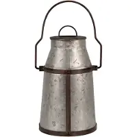 Clayre & Eef Decoratie Melkbus 26 cm Grijs Bruin Metaal Melkkan Grijs Melkkan