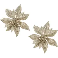 COSY&TRENDY Cosy & Trendy Kerstboomversiering Bloem - 2x - 15 cm - champagne - op clip - ornament - kerst - kerstster