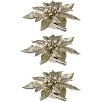 COSY&TRENDY 8x stuks decoratie bloemen kerststerren champagne glitter op clip 9 cm - Decoratiebloemen/kerstboomversiering