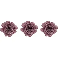 COSY&TRENDY Kerstboomversiering Bloemen - 4x - 10 cm - roze glitter - op clip - ornament