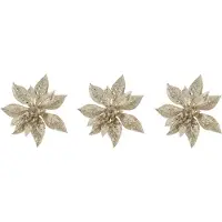 COSY&TRENDY Cosy & Trendy Kerstboomversiering Bloem - 8x - 15 cm - champagne - op clip - ornament - kerst - kerstster