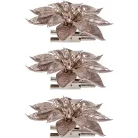 COSY&TRENDY 4x stuks decoratie bloemen kerststerren roze glitter op clip 9 cm - Decoratiebloemen/kerstboomversiering