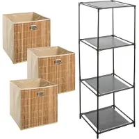 Bathroom Solutions Kastmandjes/opberg mandjes - lichtbruin - 3x stuks van 29 Liter - In rekje van 34 x 98 cm - Opbergmanden