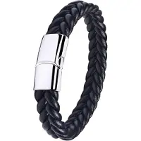 Victorious Leren Armband Heren – Zwart Gevlochten Leer en Zilveren Sluiting – Zwart/Zilver – 19cm