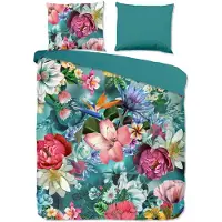 Good Morning Dekbedovertrek Tiandra Petrol Katoen-240 x 200 / 220 cm | Lits-Jumeaux