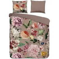 Descanso Dekbedovertrek Biologische Katoen Satijn Fiori - taupe 200x200/220cm
