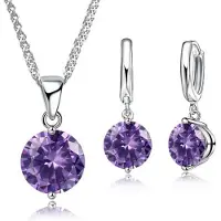 Victorious Set Dames Ketting en Oorbellen – Paars Bergkristal – Zilver – 45cm