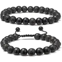 Victorious Set Natuurstenen Kralen Armband – Heren Armband – Dames Armband – Zwarte Lavasteen – 16.5cm