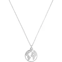 Victorious Dames Ketting Zilver – Wereldbol – Aarde - 925 Zilver - 45cm