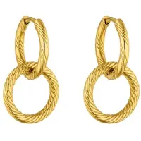 Victorious Dames Oorbellen Goud – Dubbele Ring met Lijnen – 2CM