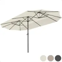 LifeGoods Dubbele Parasol - 270x460cm - tot 15 Personen - Waterdicht - met Hoes - Crème