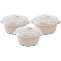 PlasticForte Magnetronschaal met deksel/ventiel - 3x - 1L - beige - kunststof - BPA vrij