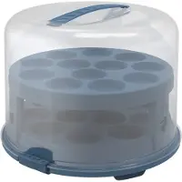 Rotho Fresh taartdoos XL met trays - BPA vrij - afsluitbare clips - ook geschikt voor cupcakes - handig mee te nemen door handgreep - horizon blauw
