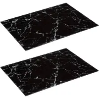 Secret De Gourmet 2x Stuks snijplank rechthoek zwart met marmer print 40 x 30 cm van glas - Snijplanken