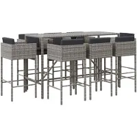 vidaXL 9-delige Tuinbarset met kussens poly rattan grijs