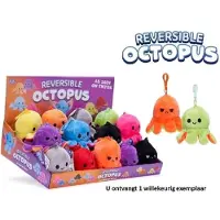 Octopus Pluche Sleutelhanger - 1 willekeurig exemplaar - 12 cm groot - Mood Knuffel Omkeerbaar - Reversible Plush - Blij en Boos