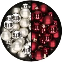 Othmar decorations Mini kerstballen - 48x st - zilver en donkerrood - 2,5 cm - glas - kerstversiering