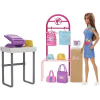 Barbie winkel - Maak- en Verkoopboetiek, speelset met uitstalrek en folie - pop
