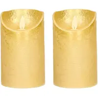 Anna's Collection 2x LED kaarsen/stompkaarsen goud met dansvlam 12,5 cm - LED kaarsen