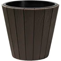 Prosperplast Plantenpot/bloempot Wood Style - buiten/binnen - kunststof - donkerbruin - D35 x H32 cm - Plantenpotten