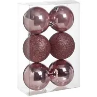 Cosy & Trendy 6x Kunststof kerstballen glanzend/mat roze 8 cm kerstboom versiering/decoratie - Kerstbal