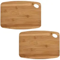 Zeller 2x Rechthoekige bamboe houten snij/serveerplanken met ophangoog 26 cm - Snijplanken