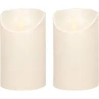 Anna's Collection 2x LED kaarsen/stompkaarsen creme parel met dansvlam 12,5 cm - LED kaarsen