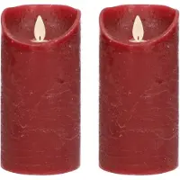 Anna's Collection 2x LED kaarsen/stompkaarsen bordeaux rood met dansvlam 15 cm - LED kaarsen