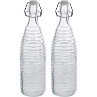 Zeller 2x Glazen decoratie flessen transparant met beugeldop 1000 ml - Drinkflessen