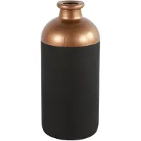 Countryfield Bloemen/deco vaas - zwart/koper - glas - fles - D11 x H25 cm - Vazen