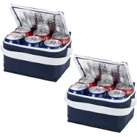 Bullet 2x stuks koelbox/koeltas navy/wit voor 6/sixpack blikjes - Koeltas