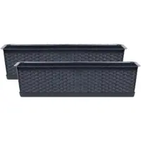 Prosperplast Set van 2x stuks kunststof Ratolla rotan plantenbakken/bloembakken set antraciet grijs 12 liter - Plantenbakken