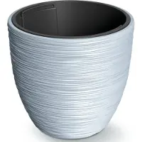 Prosperplast Plantenpot/bloempot Furu Stripes - buiten/binnen - kunststof - lichtgrijs - 30 x 30 cm - Plantenpotten