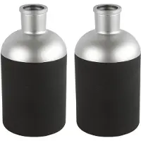 Countryfield Bloemen/Deco vaas - 2x - zwart/zilver - glas - 14 x 26 cm - Vazen