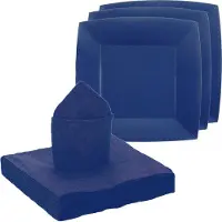 SANTEX 10x taart/gebak bordjes/20x servetten - kobalt blauw - Feestbordjes