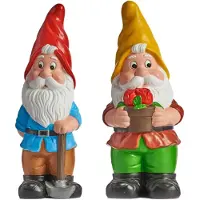 Ibergarden Tuinkabouter beeldjes - set van 2x - Keramiek - 38 cm - geel/rood - Tuinbeelden