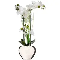 Atmosphera Orchidee bloem kunstplant - wit - H53 x B37 cm - in zilveren pot - Kunstplanten