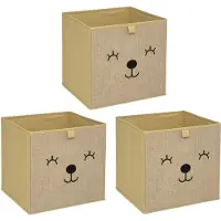 Atmosphera Opbergmand/kastmand beer - 3x - voor kinderen - karton/kunststof - bruin - 30 x 30 cm - Opbergmanden