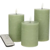 Anna's Collection Led kaars 7,5 x 10 cm, 12,5 cm, 15 cm | Jade Groen | 3D vlam | 3 stuks