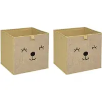 Atmosphera Opbergmand/kastmand beer - 2x - voor kinderen - karton/kunststof - bruin - 30 x 30 cm - Opbergmanden